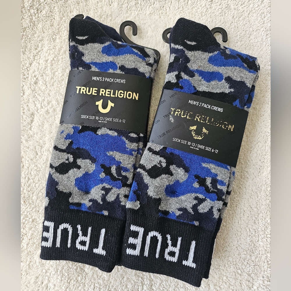True Religion Men's Camo Crew Socks - Blue and Black